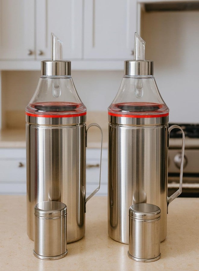 MILTLIFE Stainless Steel Oil Dispenser with Handle 1000 ml | Oil Pourer for Kitchen | Steel Oil Container | Oil Can with Handle | Cooking oil Bottle | leakproof oil pourer (Set of 2) - Image 1